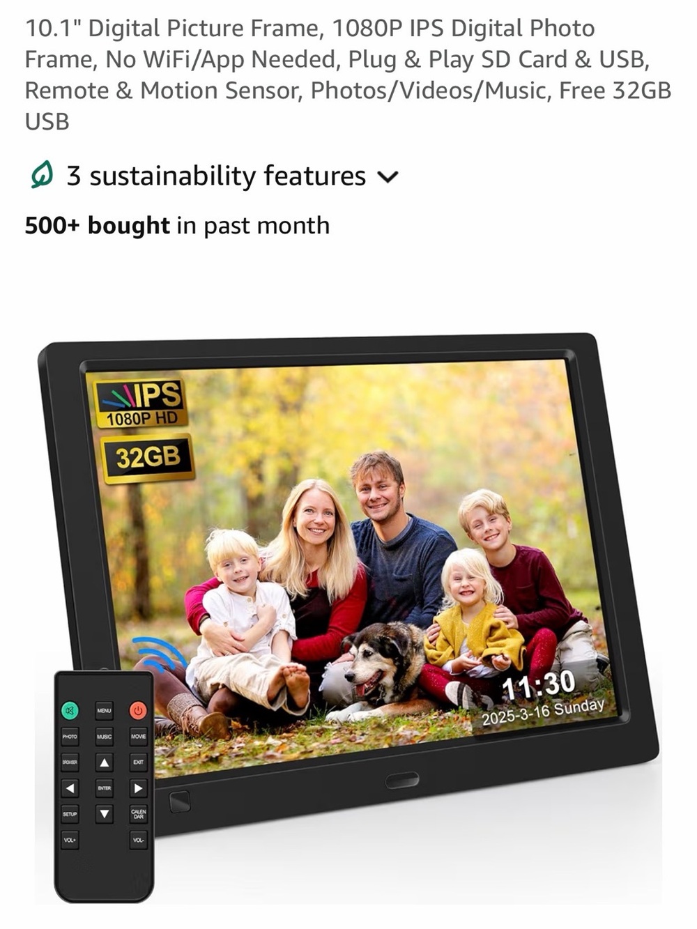 10.1" Black Digital Photo Frame with Remote